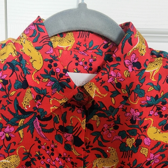 New J. Crew Collection Silk Jungle Leopard Print Button Down Shirt, 00 - Picture 4 of 4